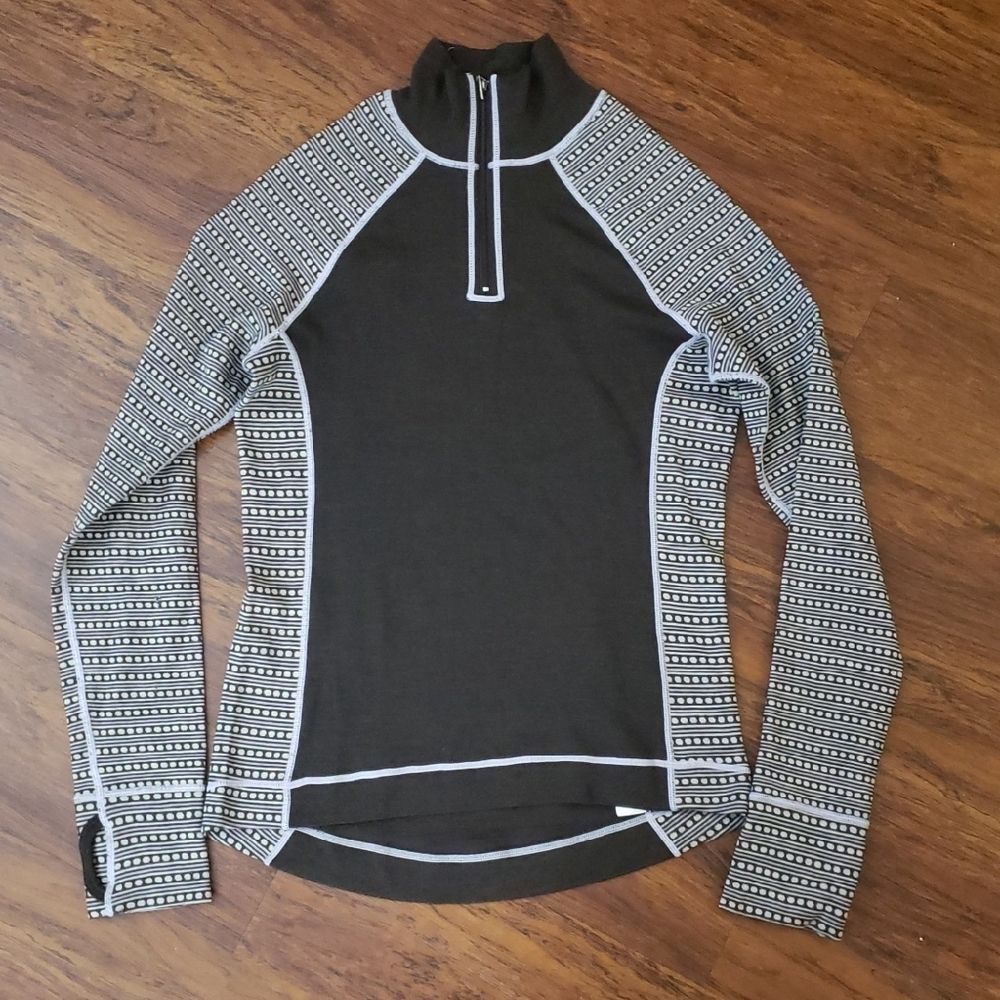 Akini Womens Brown Gray 100% Merino Wool Patterned Sweater Size Large